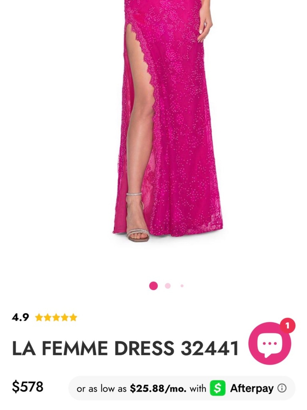 La Femme Fuchsia Beaded Lace Spaghetti Strap Evening Dress prom sequin - Picture 3 of 5